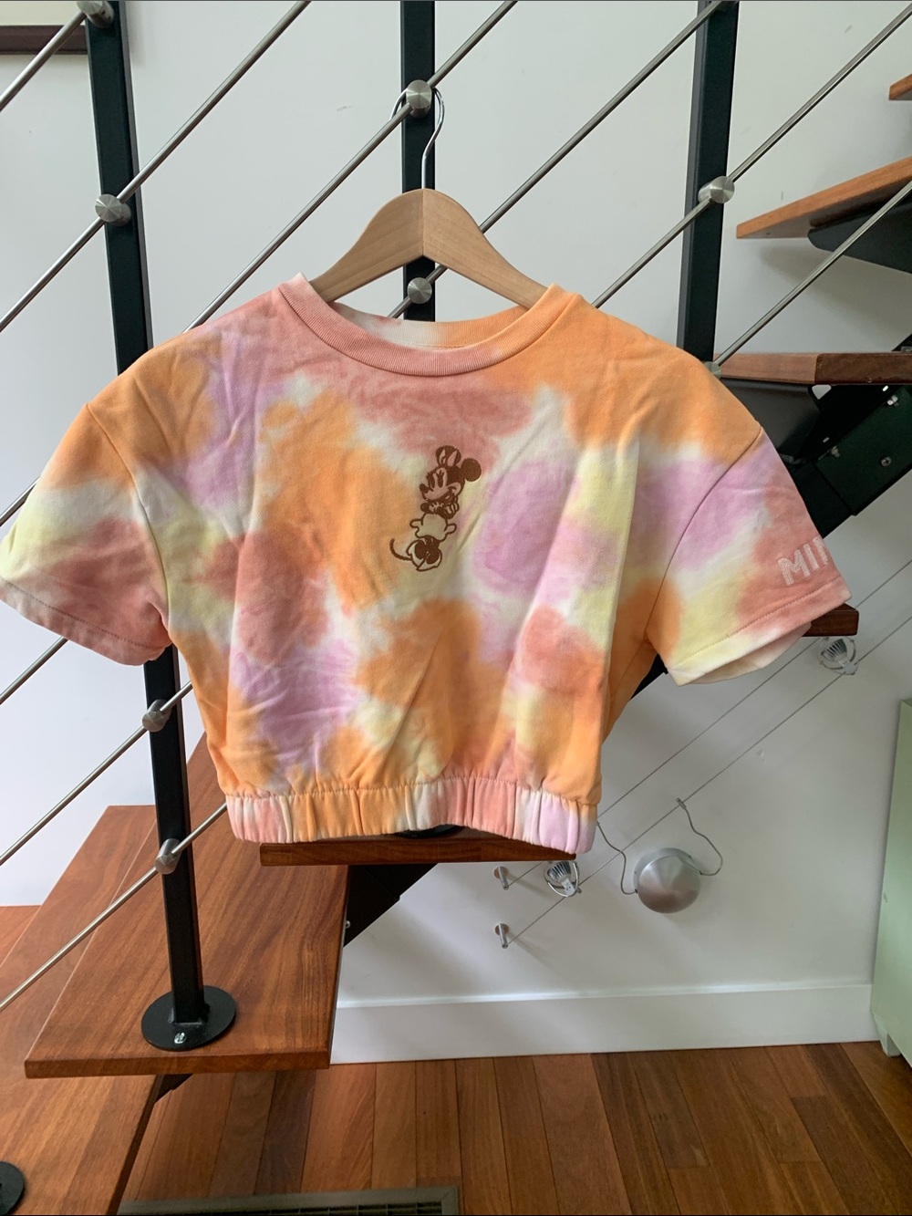 Disney Tie-Dye Cropped Tee with Mickey Print - Pink Orange Yellow